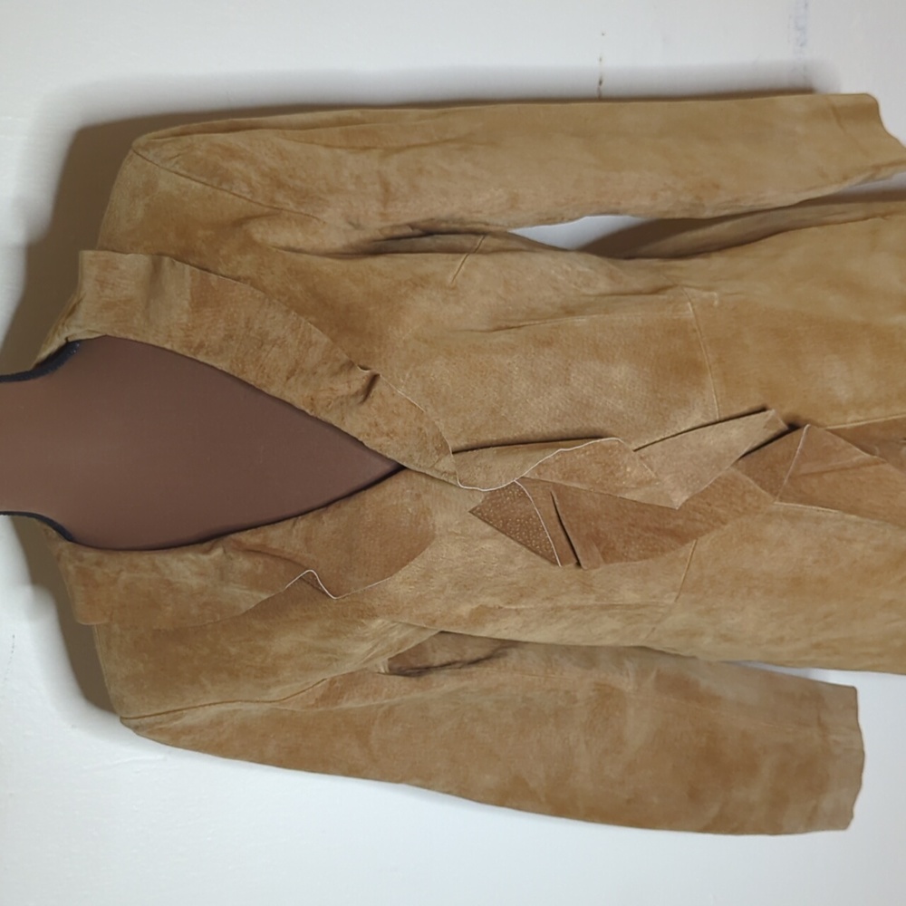 Vintage Margaret Godfrey size 10 brown tan suede long trench jacket coat